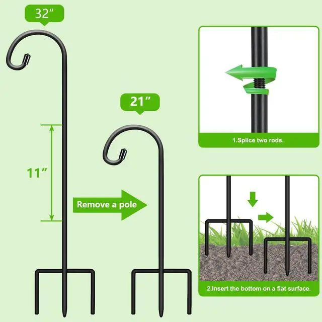 Alt view image 5 of 7 - 32" Small Shepherd Hooks for Outdoor,Adjustable Decorative Garden Hooks for Solar Lanterns, Hanging Plants, Wind Chimes & Garden Decor, 2 Pack
