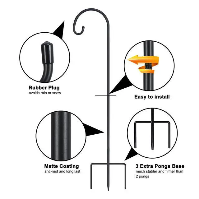 Alt view image 6 of 7 - 32" Small Shepherd Hooks for Outdoor,Adjustable Decorative Garden Hooks for Solar Lanterns, Hanging Plants, Wind Chimes & Garden Decor, 2 Pack