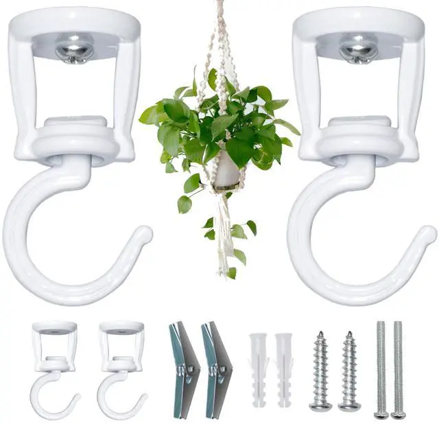 Main image of Ceiling Hooks for Hanging Plants, Heavy Duty Metal Plant Hooks for Ceilings, Screw-in Hooks for Hanging Birdfeeders, Lamps, Planters, Outdoor Decorative Hooks up to 33 lbs. (2, White)