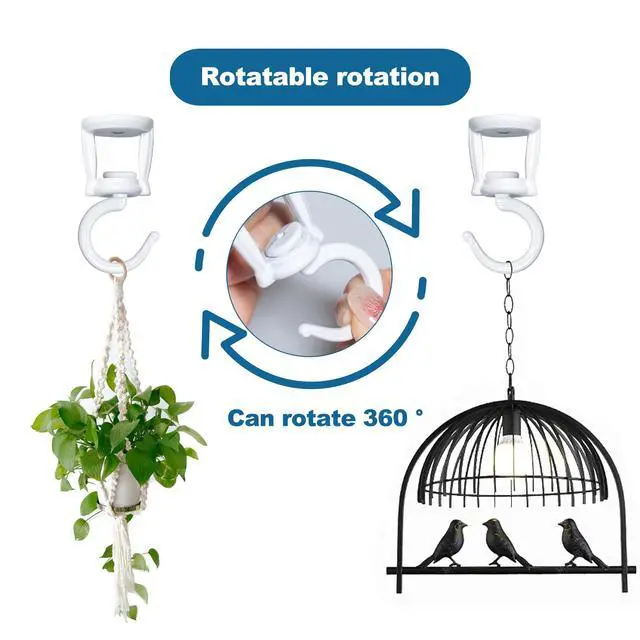 Alt view image 2 of 7 - Ceiling Hooks for Hanging Plants, Heavy Duty Metal Plant Hooks for Ceilings, Screw-in Hooks for Hanging Birdfeeders, Lamps, Planters, Outdoor Decorative Hooks up to 33 lbs. (2, White)