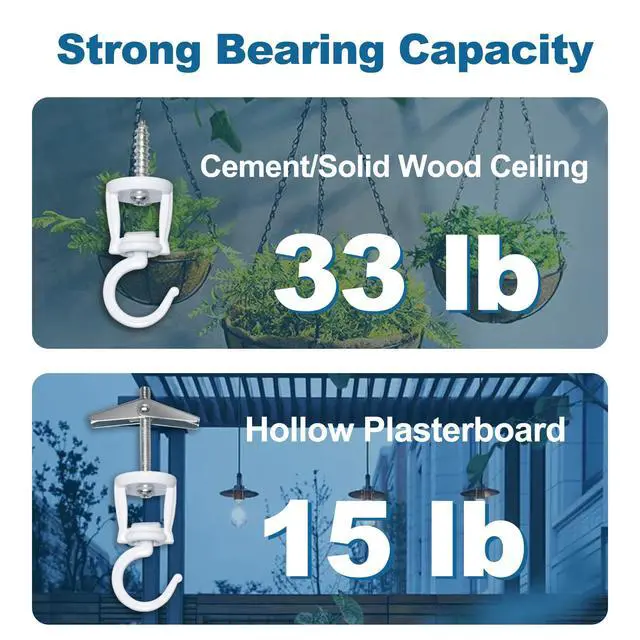 Alt view image 3 of 7 - Ceiling Hooks for Hanging Plants, Heavy Duty Metal Plant Hooks for Ceilings, Screw-in Hooks for Hanging Birdfeeders, Lamps, Planters, Outdoor Decorative Hooks up to 33 lbs. (2, White)