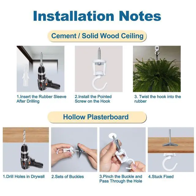 Alt view image 4 of 7 - Ceiling Hooks for Hanging Plants, Heavy Duty Metal Plant Hooks for Ceilings, Screw-in Hooks for Hanging Birdfeeders, Lamps, Planters, Outdoor Decorative Hooks up to 33 lbs. (2, White)