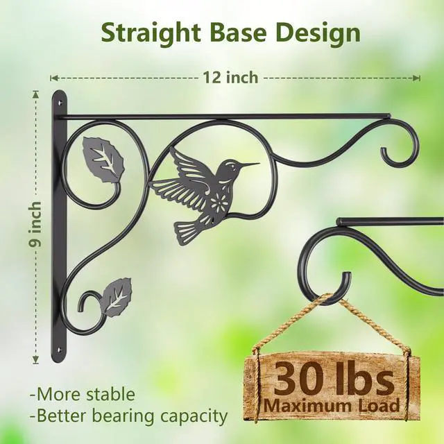 Alt view image 2 of 7 - 2 Pack Heavy Duty Plant Hooks for Hanging - 12 Inch Metal Wall Hangers Indoor/Outdoor, Sturdy Plant Bracket for Bird Feeders, Planters, Lanterns, Wind Chimes - Patio, Garden, Home Decor (Black)
