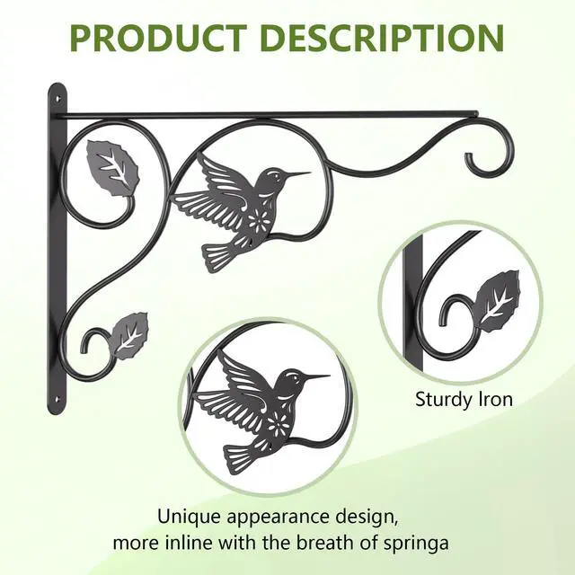 Alt view image 5 of 7 - 2 Pack Heavy Duty Plant Hooks for Hanging - 12 Inch Metal Wall Hangers Indoor/Outdoor, Sturdy Plant Bracket for Bird Feeders, Planters, Lanterns, Wind Chimes - Patio, Garden, Home Decor (Black)