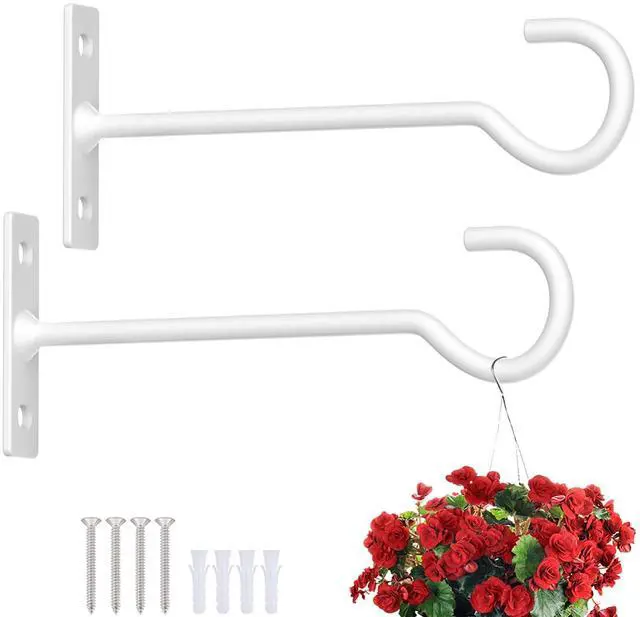 Main image of 6In Metal Plant Wall Hooks 2Pack Indoor Outdoor Hanging Brackets White | Decorative heavy duty metal hangers,for flower baskets, lanterns,bird feeders and wind chimes,home decor indoor and outdoor