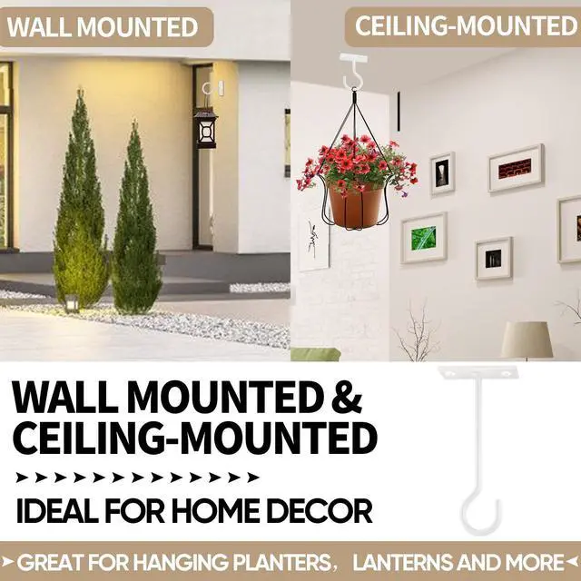 Alt view image 4 of 7 - 6In Metal Plant Wall Hooks 2Pack Indoor Outdoor Hanging Brackets White | Decorative heavy duty metal hangers,for flower baskets, lanterns,bird feeders and wind chimes,home decor indoor and outdoor