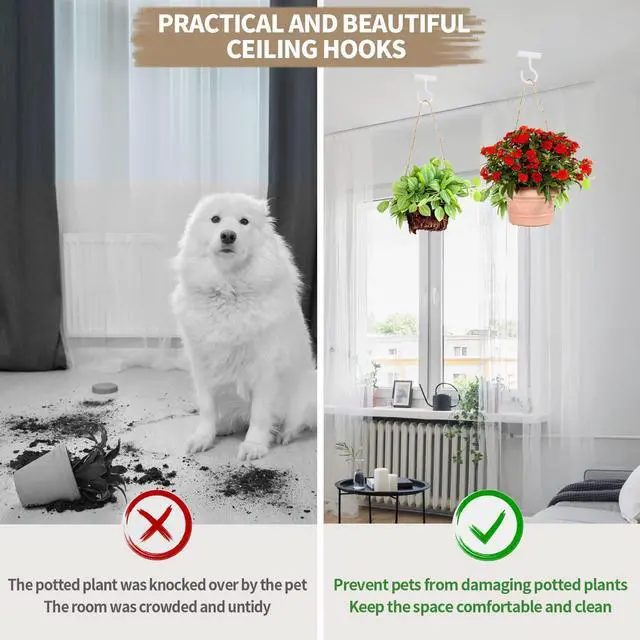 Alt view image 5 of 7 - 6In Metal Plant Wall Hooks 2Pack Indoor Outdoor Hanging Brackets White | Decorative heavy duty metal hangers,for flower baskets, lanterns,bird feeders and wind chimes,home decor indoor and outdoor