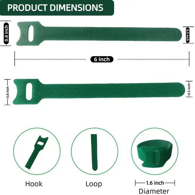Alt view image 3 of 7 - 100Pcs 6-Inch Green Reusable Adjustable Plant Ties & Garden Tape | Anti-Slip, Hook and Loop, Nylon, Ideal for Climbing Plant Support, Christmas Garlands & Cable Organizer