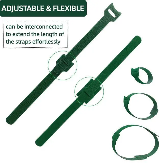 Alt view image 4 of 7 - 100Pcs 6-Inch Green Reusable Adjustable Plant Ties & Garden Tape | Anti-Slip, Hook and Loop, Nylon, Ideal for Climbing Plant Support, Christmas Garlands & Cable Organizer