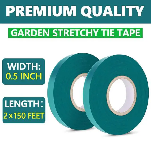 Alt view image 2 of 7 - 2 Pack x 150 ft Stretch Tie Tape Roll, 1/2" Garden Tie Tape, Thick Sturdy Plant Ribbon Garden Green Vinyl Stake Gardening Tools for Indoor Outdoor Patio Plant Use