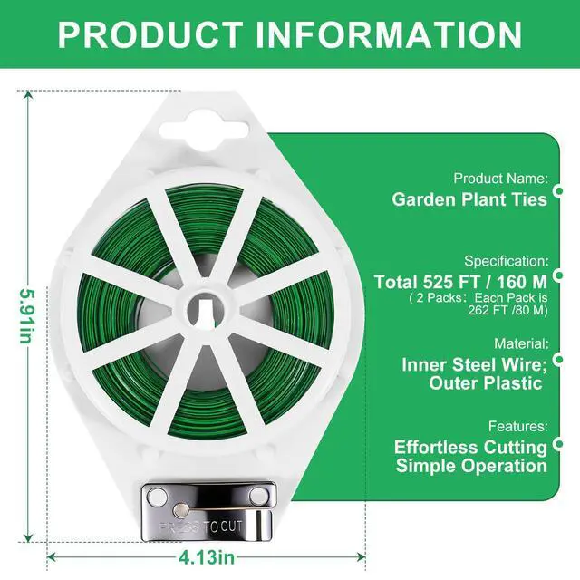 Alt view image 2 of 7 - 2 Pack Twist Ties, 525 Feet Rustproof Flexible Garden Plant Tie with Cutter | LBOKLING Garden Ties with Built-in Cutter for Plants, Cut to Any Length for Gardening, Indoor & Outdoor, HomeOffice Use