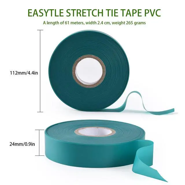 Alt view image 2 of 7 - Stretch Tie Tape, 1 Wide 200FT Reusable Garden Plant Ties Green Tapes for Plants, Thick Garden Vinyl Stake Ribbon for Branches Flowers Tomatoes Indoor Outdoor Greenhouse