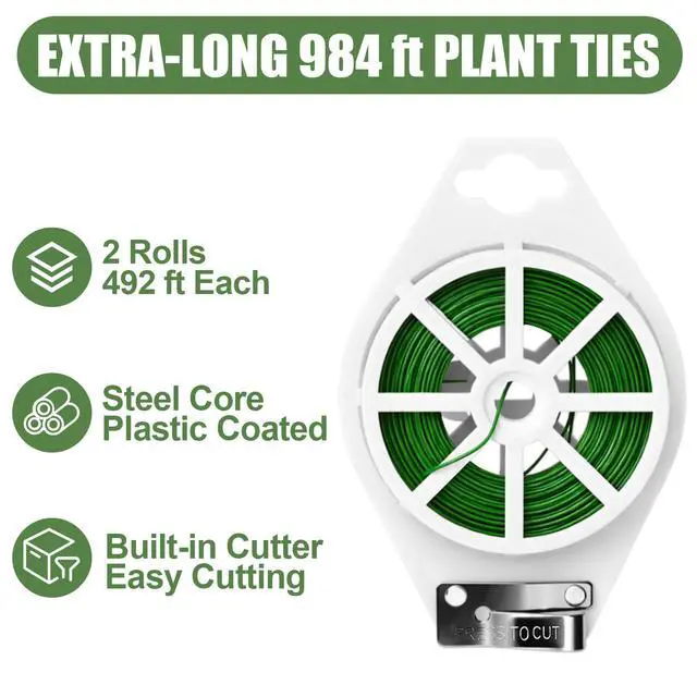 Alt view image 3 of 7 - 984FT Total (2 Rolls, 492FT Each) Garden Twist Ties with Cutter, Plant Ties for Tomatoes & Vines, Reusable Garden Ties for Gardening, Cable Management & Home Organization