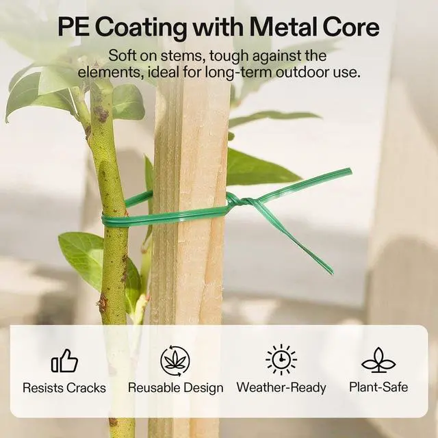 Alt view image 2 of 7 - Twist Ties, 164 ft (50m) PE-Coated Green Plant Ties with Cutter, Reusable & Flexible Tomate Ties for Plant Support, Indoor Outdoor Gardening, Cable Management, Home Office Organization