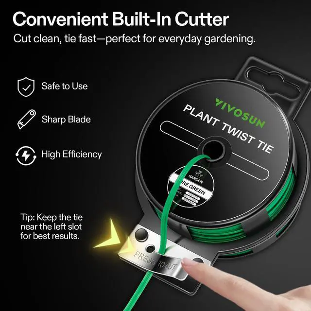 Alt view image 3 of 7 - Twist Ties, 164 ft (50m) PE-Coated Green Plant Ties with Cutter, Reusable & Flexible Tomate Ties for Plant Support, Indoor Outdoor Gardening, Cable Management, Home Office Organization