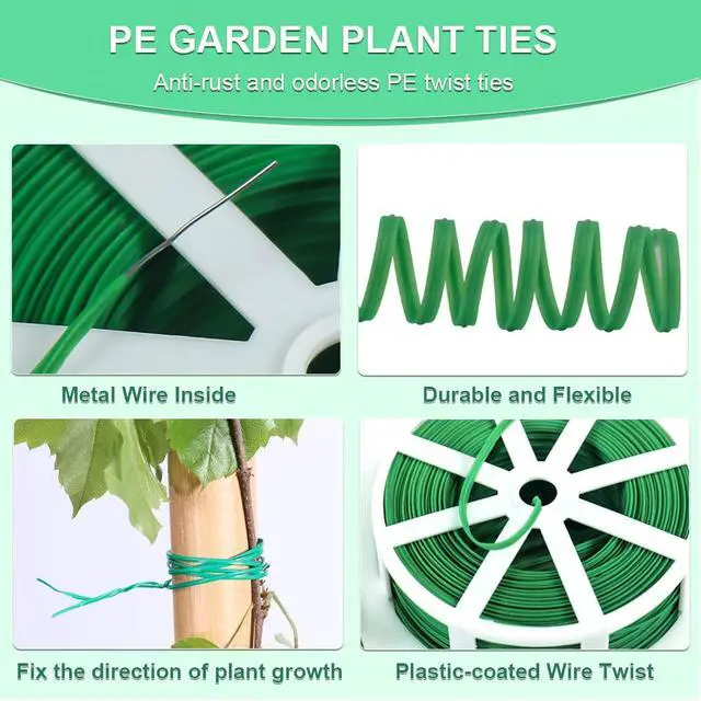 Alt view image 2 of 7 - 328 Feet Garden Plant Twist Tie with Cutter for Gardening, Home, Office (Green) | Flexible Coated Twist Ties for Climbing Plants, Easy to Bend and Wrap, For Training and Supportin Tomato,