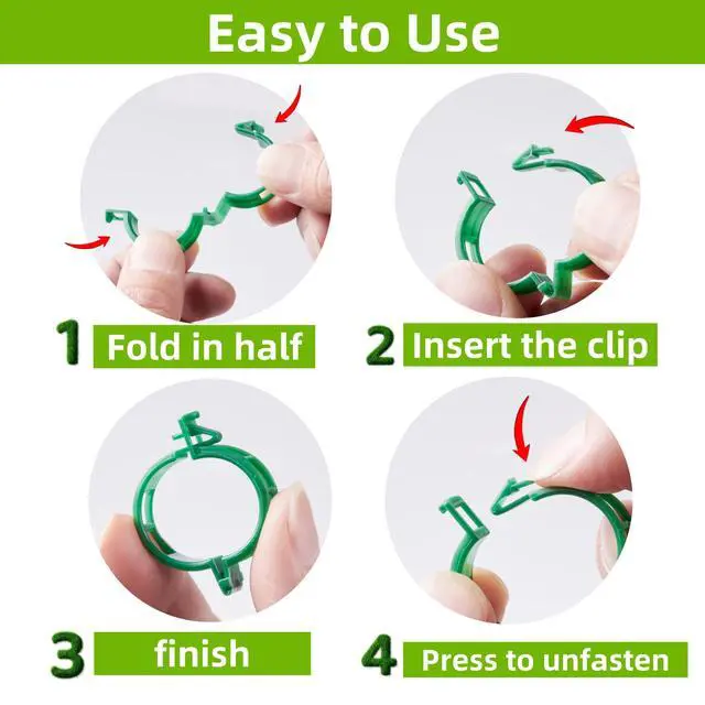 Alt view image 6 of 7 - 100 Pcs Plant Support Clips,Plastic Clips for Securing Plants | Plant Fixing Clips,Tomato Vine Clips,Garden Clips for Climbing Plants,Grape and Vine Vegetables,Reusable(100, Green)