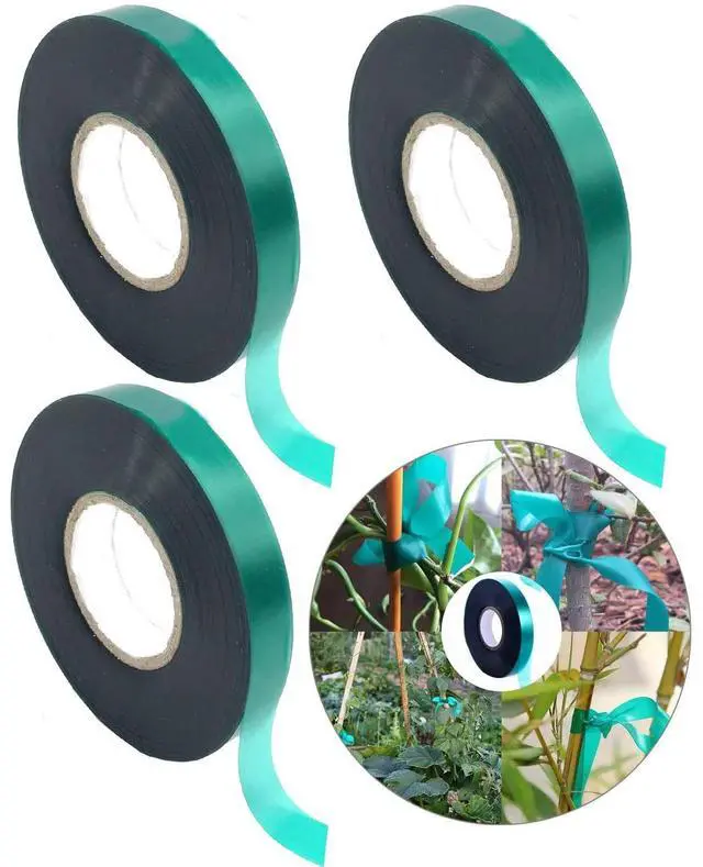 Main image of 3 Rolls 150 Feet Stretch Tie Tape 0.5 Inch Garden Tie Tape Thick Plant Ribbon Garden Green Vinyl Stake for Indoor Outdoor Patio Plant Use