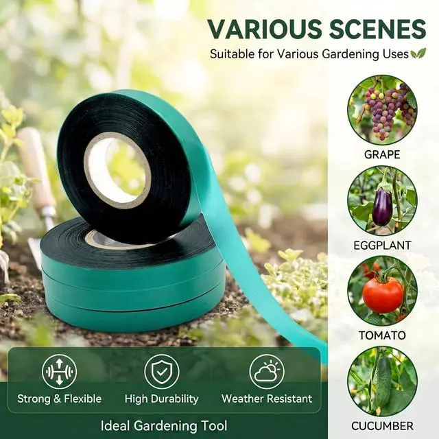 Alt view image 4 of 7 - 3 Rolls 150 Feet Stretch Tie Tape 0.5 Inch Garden Tie Tape Thick Plant Ribbon Garden Green Vinyl Stake for Indoor Outdoor Patio Plant Use
