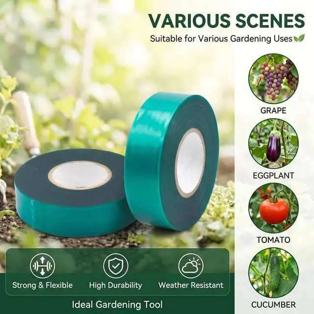 Alt view image 4 of 7 - 2 Rolls Stretch Tie Tape Garden Tie Tape Thick Plant Ribbon Garden Green Vinyl Stake for Indoor Outdoor Patio Plant Use, 1 Inch Wide by 150 Feet Long