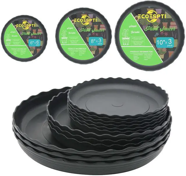 Main image of 12Pcs Plant Saucer, 6 8 10 Inch Durable Plastic Plant Tray, Black Round Plant Pot Saucers, Drip Tray for Indoor and Outdoor Garden