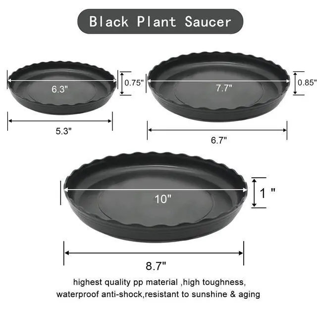 Alt view image 7 of 7 - 12Pcs Plant Saucer, 6 8 10 Inch Durable Plastic Plant Tray, Black Round Plant Pot Saucers, Drip Tray for Indoor and Outdoor Garden