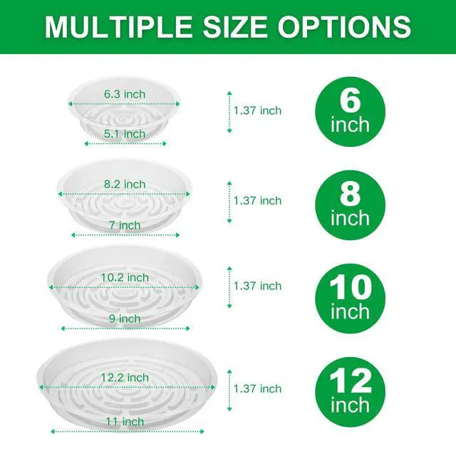 Alt view image 3 of 7 - 24 Pack Clear Plant Saucers - 6, 8, 10, 12 Inch Plastic Plant Trays for Pots, Flower Pot Saucers, Indoor & Outdoor Planter Drip Tray for Water Drainage & Protection