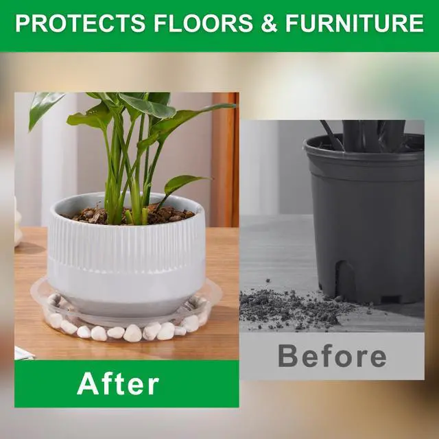 Alt view image 6 of 7 - 24 Pack Clear Plant Saucers - 6, 8, 10, 12 Inch Plastic Plant Trays for Pots, Flower Pot Saucers, Indoor & Outdoor Planter Drip Tray for Water Drainage & Protection
