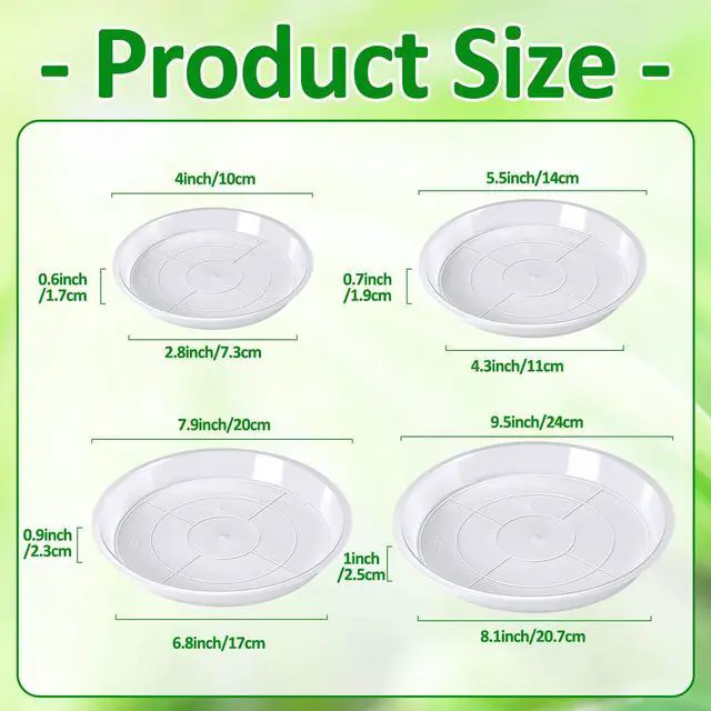 Alt view image 2 of 7 - 18 Pack Plant Saucer, Clear Drip Trays for Potted Plants, 4 Sizes | Plastic Plant Pot Trays, 4 to 10 Inch, Catch Excess Soil Water Runoff, Ideal for Gardens Balconies and Indoors