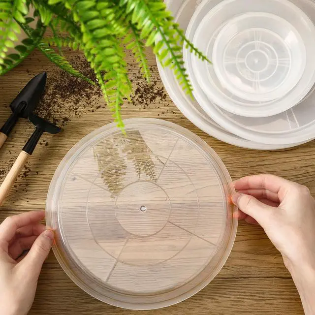 Alt view image 3 of 7 - 18 Pack Plant Saucer, Clear Drip Trays for Potted Plants, 4 Sizes | Plastic Plant Pot Trays, 4 to 10 Inch, Catch Excess Soil Water Runoff, Ideal for Gardens Balconies and Indoors