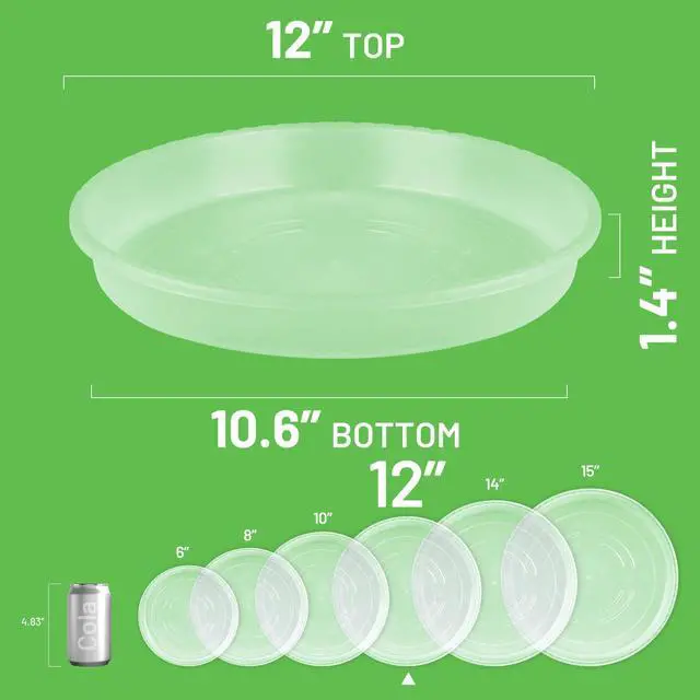 Alt view image 2 of 7 - 6-Pack Plastic Plant Saucers Tray for Indoor, 12 Inches, Clear | Durable, Thicker, Stronger, Deeper, Round Plant Dish Pant Plate to Catch Water for Flower and Plant Pot