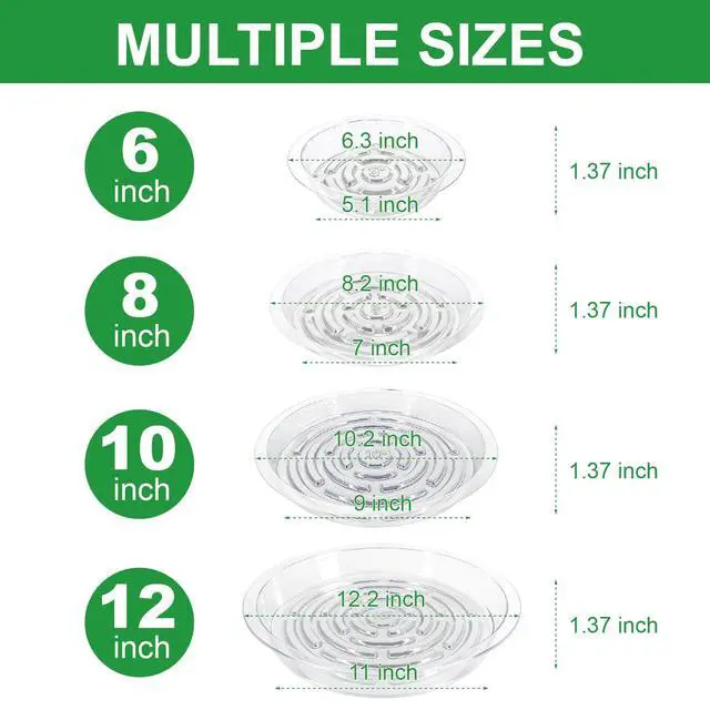 Alt view image 2 of 7 - 20 Pack Clear Plant Saucers (6/8/10/12 in) Indoor/Outdoor | Plant Saucer, Plant Trays, Plant Drip Trays, Plant Water Catcher Tray, Plastic Trays for Plants, Flower Pot Saucers.