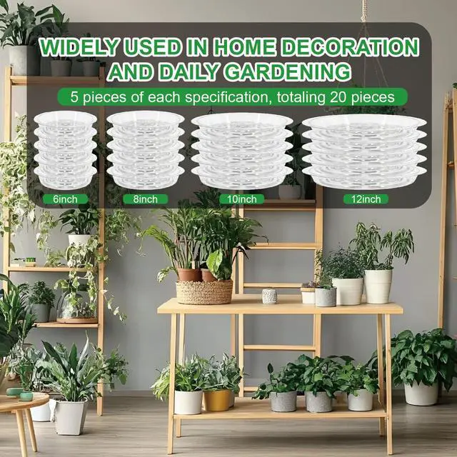 Alt view image 3 of 7 - 20 Pack Clear Plant Saucers (6/8/10/12 in) Indoor/Outdoor | Plant Saucer, Plant Trays, Plant Drip Trays, Plant Water Catcher Tray, Plastic Trays for Plants, Flower Pot Saucers.