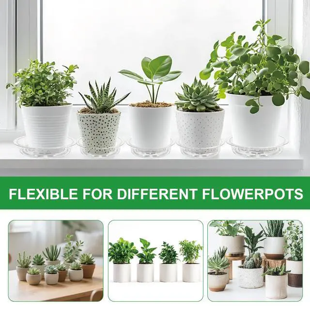 Alt view image 6 of 7 - 20 Pack Clear Plant Saucers (6/8/10/12 in) Indoor/Outdoor | Plant Saucer, Plant Trays, Plant Drip Trays, Plant Water Catcher Tray, Plastic Trays for Plants, Flower Pot Saucers.