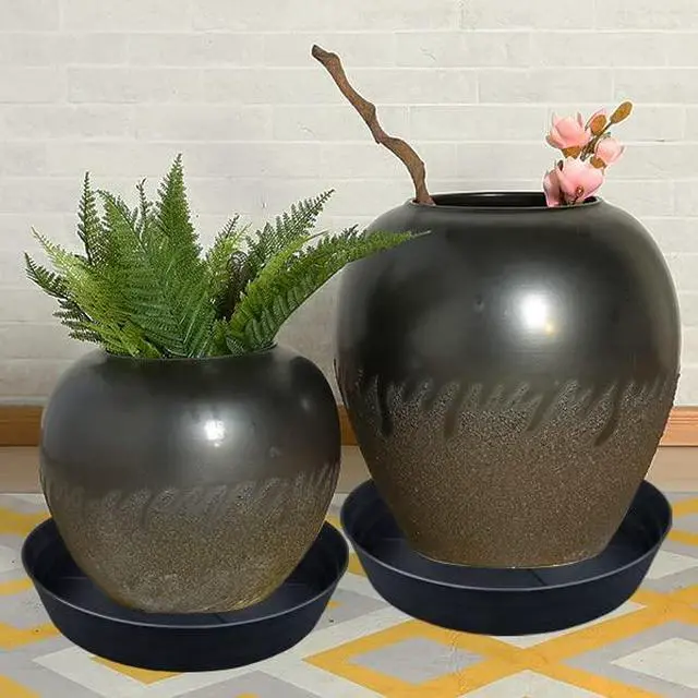 Alt view image 7 of 7 - Plant Saucer 4 Pack 10 inch Heavy Drainage Tray for Indoors No Holes, 12 14 16 18 20 25 Inch Plastic Plant saucers Water Catcher for Pots Base Extra-Deep Plant Trays for Flower Pot (10 Inch, Black)