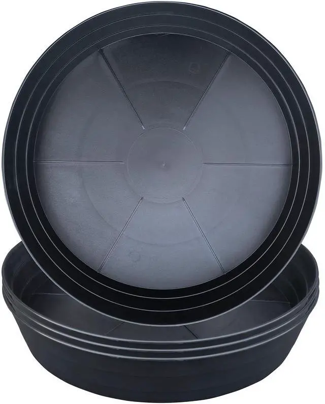 Main image of Plant Saucer 4 Pack 10 inch Heavy Drainage Tray for Indoors No Holes, 12 14 16 18 20 25 Inch Plastic Plant saucers Water Catcher for Pots Base Extra-Deep Plant Trays for Flower Pot (10 Inch, Black)
