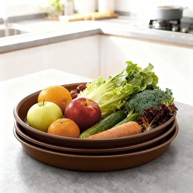 Alt view image 5 of 7 - Plant Saucer 10 inch, Heavy Large Planter Durable Thicker Plastic Plant Trays for Indoors and Outdoor, Plant Saucer Drip Trays,Brown(10" - 3 Pack)