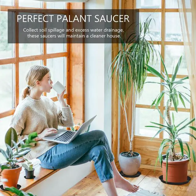 Alt view image 7 of 7 - 6 Pack of Plant Saucer 10 Inch, 10 inch Plant Saucer Round, Plastic Flower Plant Trays for Pots, Plant Saucers for Indoors 9", Plant Pot Saucers, Planter Tray for Planter 8-10" (10", Black)