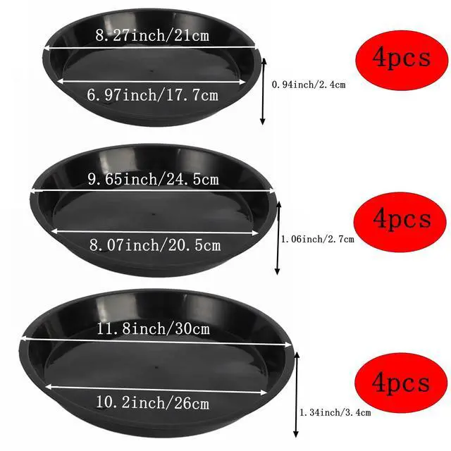 Alt view image 2 of 7 - 12 Pack Plant Saucer 8 10 12 Inch Plastic Plant Tray, Sturdy and Durable Flower Pot Container Accessories Plant Pot Saucers for Indoor and Outdoor (8 10 12 Inch, Black)