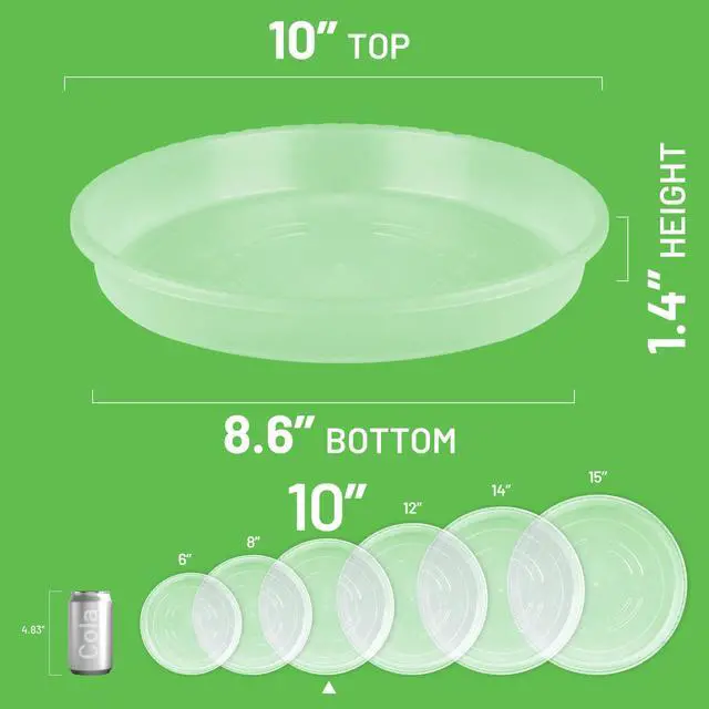 Alt view image 2 of 7 - 6-Pack Plastic Plant Saucers Tray for Indoor, 10 Inches, Clear | Durable, Thicker, Stronger, Deeper, Round Plant Dish Pant Plate to Catch Water for Flower and Plant Pot
