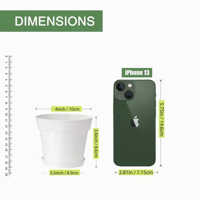 Alt view image 7 of 7 - 28 Pack 4 inch Small Plant Pots, Plastic Planters with Drainage Holes and Saucers for Flowers Plants, Succulents, Seed Starting Pots, White