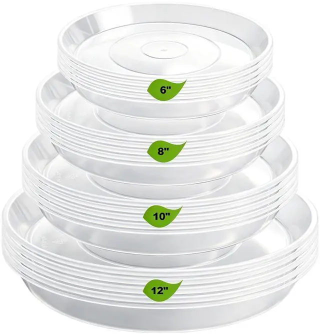 Main image of 20 Pack Plant Saucer Tray (6 8 10 12 inch), Plant Saucers for Indoors Outdoor, Plastic Heavy Duty Drainage Drip Water Trays for Planter Pots Flower, Clear Pot Saucers Trays for Plants