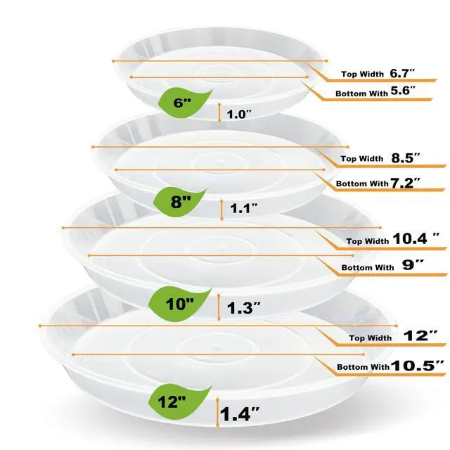 Alt view image 2 of 7 - 20 Pack Plant Saucer Tray (6 8 10 12 inch), Plant Saucers for Indoors Outdoor, Plastic Heavy Duty Drainage Drip Water Trays for Planter Pots Flower, Clear Pot Saucers Trays for Plants