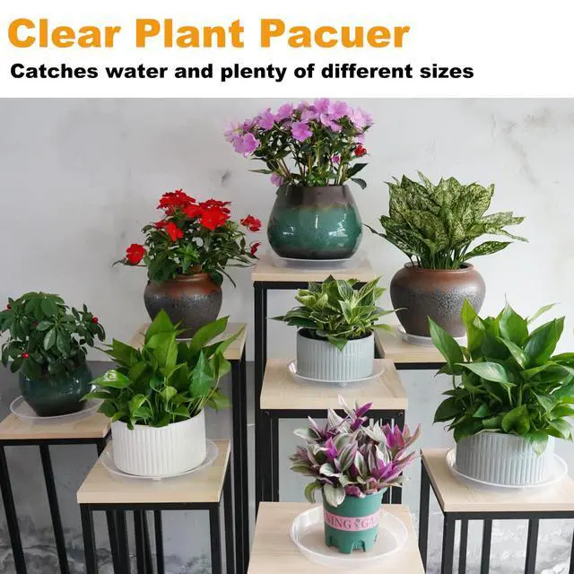 Alt view image 3 of 7 - 20 Pack Plant Saucer Tray (6 8 10 12 inch), Plant Saucers for Indoors Outdoor, Plastic Heavy Duty Drainage Drip Water Trays for Planter Pots Flower, Clear Pot Saucers Trays for Plants