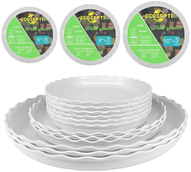 Main image of 12Pcs Plant Saucer, 6 8 10 Inch Durable Plastic Plant Trays for Pots, White Round Plant Pot Saucers, Drip Tray for Indoor and Outdoor Garden