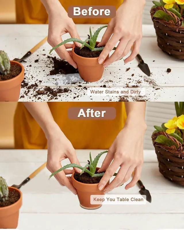 Alt view image 4 of 6 - Cork Plant Coasters, 12 Pack Plant Mats in 4/6/8 Inch for Pots | 12 Pack Cork Plant Coasters in 4/6/8 Inch Sizes, Round Absorbent Mats Help Protect Tables and Floors from Water Marks