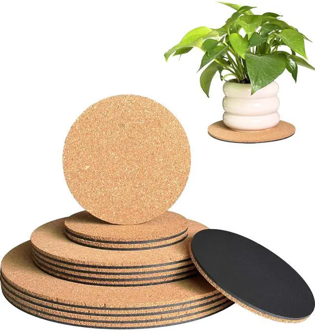 Main image of Cork Plant Coasters, 12 Pack Plant Mats in 4/6/8 Inch for Pots | 12 Pack Cork Plant Coasters in 4/6/8 Inch Sizes, Round Absorbent Mats Help Protect Tables and Floors from Water Marks
