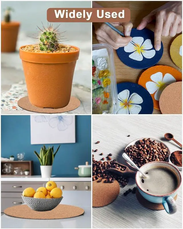 Alt view image 6 of 6 - Cork Plant Coasters, 12 Pack Plant Mats in 4/6/8 Inch for Pots | 12 Pack Cork Plant Coasters in 4/6/8 Inch Sizes, Round Absorbent Mats Help Protect Tables and Floors from Water Marks