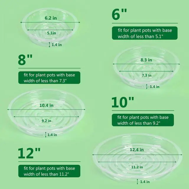 Alt view image 2 of 7 - 20 Pack Clear Plant Saucers6/8/10/12 Inch,Plastic Flower Pot Trays,Round Durable Plant Drip Trays for Indoor and Outdoor