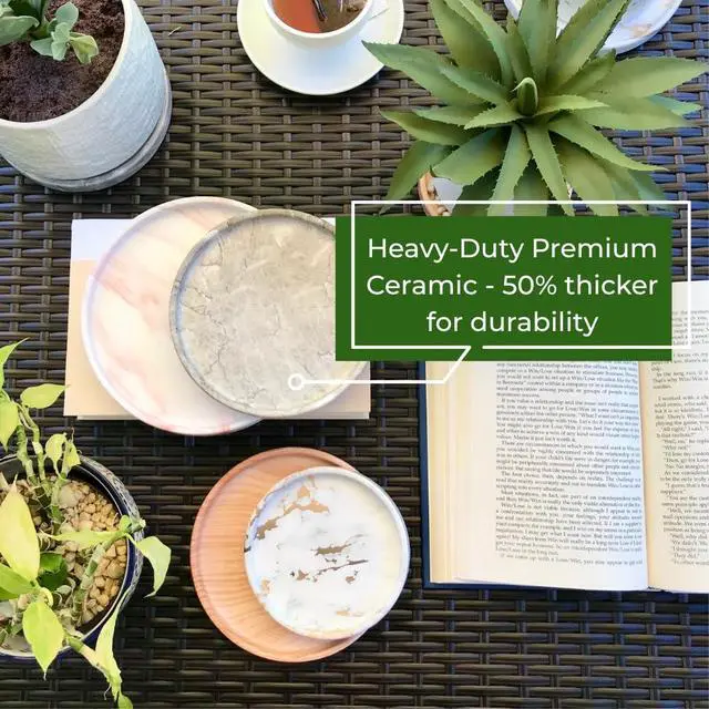 Alt view image 4 of 7 - Ceramic Plant Saucer | Plant Trays for Indoors | Drip Tray | Plant Pot Saucers (4.5in + 5.75in, Wooden Grain)